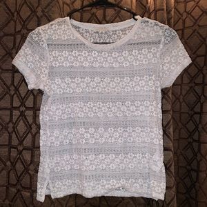 Lace see-through crop top tee